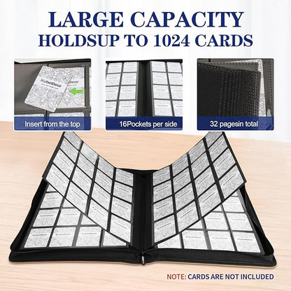 Card Binder – 1024 Capacity, Zippered Trading Card Holder for MTG, Sports & Collectible Cards – Acid-Free, Durable & Travel-Friendly Storage (Orange dots, 16 Pocket)