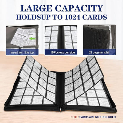 Card Binder – 1024 Capacity, Zippered Trading Card Holder for MTG, Sports & Collectible Cards – Acid-Free, Durable & Travel-Friendly Storage (Red dots, 16 Pocket)