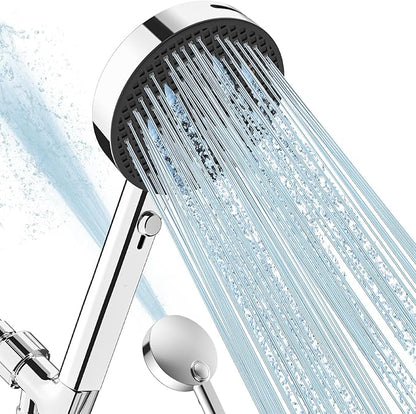 PWERAN Filtered Shower Head with Handheld, High Pressure 4 Spray Mode Showerhead with Filters, Water Softener Beads for Hard Water with ON/OFF Switch for Pets (Chromium Silver, 5 Inch Panel)