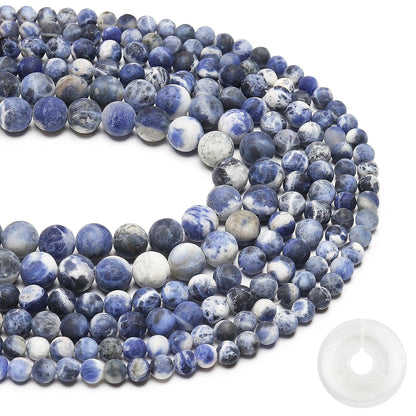 Natural Matte Blue Sodalite Beads, 6MM Round Frosted Unpolished Loose Gemstone Beads for Bracelet Necklace Jewelry Making, Energy Stone Healing Power with Stretch Beading Cord