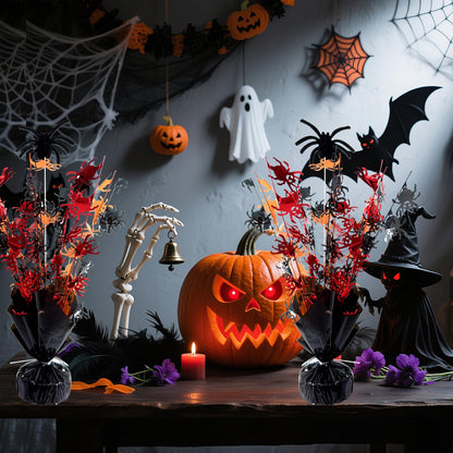 FUBININA 6 Pack Halloween Table Decoration Party Centerpieces Spider Gleam 'N Metallic Foil Spray Glitter Halloween Centerpiece Table Centerpieces Decor for Birthday Party Supplies, Black Orange Red