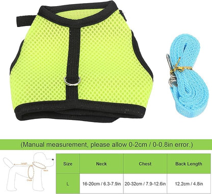 Small Dog Harness, Mesh Cloth Puppy Harness for Rabbits for Small Pets for Guinea Pigs(L, Green)