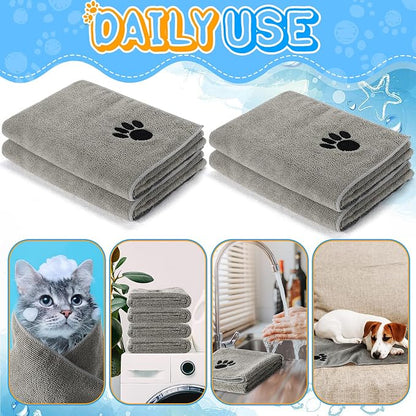 Chumia 4 Pack Dog Towels for Drying Pet Grooming Absorbent Dogs Soft Microfiber Quick Drying Winter Large Medium Small Puppy Bath Towels for Kitten Cats Pets(16 x 31 Inch,Gray)