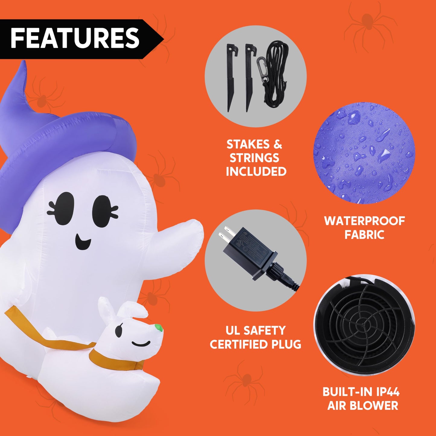 Joiedomi 6 FT Halloween Inflatables Outdoor Decoration, Cute White Inflatable Ghost Walking Dog Decor with LED Light, Ghost Blow Up Yard Decoration for Halloween Outdoor Garden Lawn Yard and Party