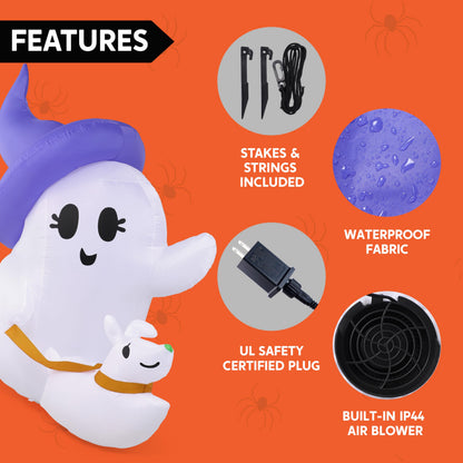 Joiedomi 6 FT Halloween Inflatables Outdoor Decoration, Cute White Inflatable Ghost Walking Dog Decor with LED Light, Ghost Blow Up Yard Decoration for Halloween Outdoor Garden Lawn Yard and Party