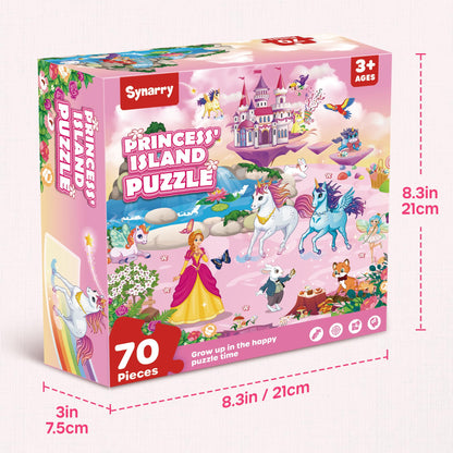 SYNARRY Unicorn Princess Mermaid Fairy Floor Puzzle for Kids Ages 3-5, Large 70 Piece Wooden Puzzle for Kids Ages 4-6, Preschool Toys Gifts for 3 4 5 6 7 8 Years Old Boys Girls Children
