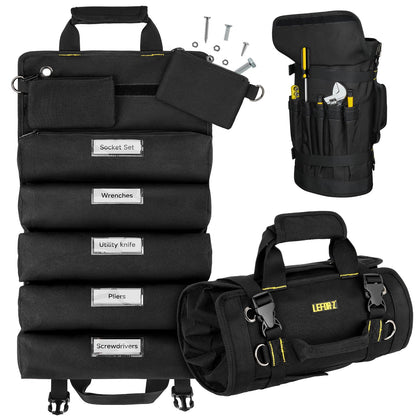 Tool Bag,Large Roll Up Tool Bag Organizer,13 Pockets Tool Roll Storage Pouch,Heavy Duty Portable Tool Storage Carrier Bag for Men,Mechanic,Electrician,Valentines Day Gifts for Men,Black