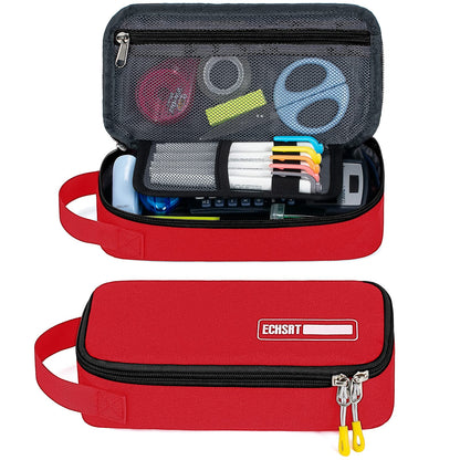 ECHSRT Large Pencil Case, Aesthetic Pen Pouch with Big Capacity, Minimalist Portable Stationery Bag with Handle for Office Organizer Red Pencil Cases