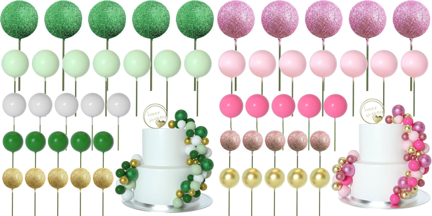 100 Pcs Green and Pink Ball Cake Topper Decorations for Witch Theme Party Birthday Party Cake Decorations