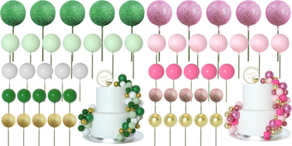 100 Pcs Green and Pink Ball Cake Topper Decorations for Witch Theme Party Birthday Party Cake Decorations