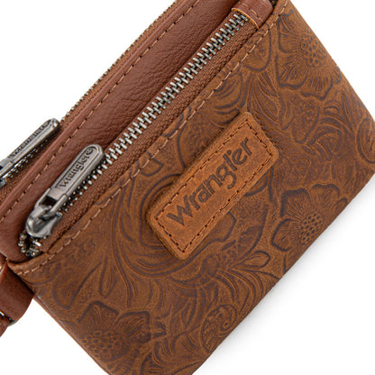 Wrangler Coin Purse for Women RFID-blocking Floral Embossed Change Pouch Wristlet Wallet Lightweight Portable Wallets Brown