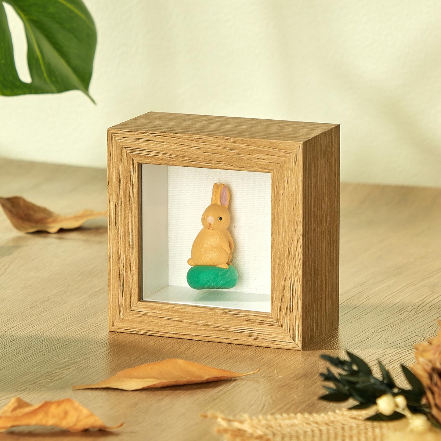 RTZQQIN 3x3 Mini Shadow Box Display Case Picture Frame with Soft Linen Back,Small Wood Color Shadow Box 3x3 for Flowers Medal Display Case Jersey pet Graduation Memorabilia Baby Ltems Crafts Photos