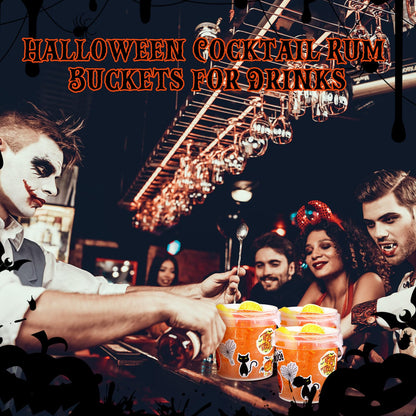Sliner 20 Pcs 34 oz Halloween Candy Bucket Small Halloween Pail 100 Horror Stickers Halloween Cocktail Rum Buckets with Lid and Handle for Halloween Candy Drinks Food Container