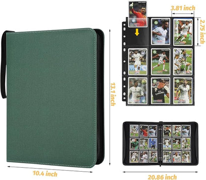 GERMUN 3 Ring 9 Pocket Zipper Card Binder, 720 Double Sided Standard PU Trading Card Album Folder for TCG & Sports Cards, Not Fit Top Loaders (Dark Green 1)