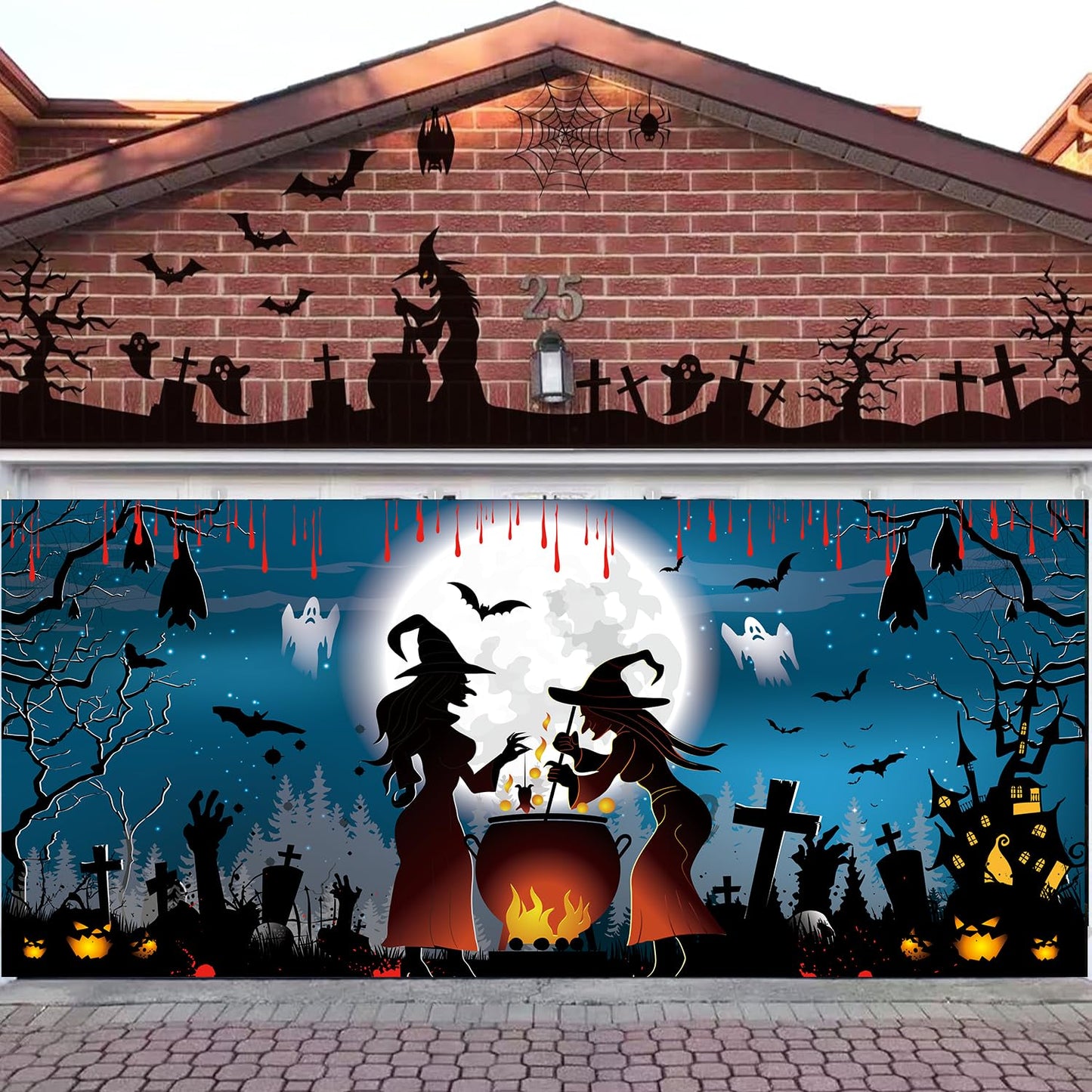 LeDuo Halloween Garage Door Decorations - Witch Door Cover, Hanging Banner, Cauldron Backdrop Mural for Home, Outdoor, Indoor, Spooky Party, Wall, Window, Yard - 6X 13 ft