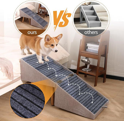 Dog Stairs for Small Dogs, 2-in-1 Pet Steps & Ottoman | Foldable Dog ramp for Couch, Non-Slip Wooden Pet ramp for Puppy Senior Injured Dogs (Light Brown, XXL(21.06H))