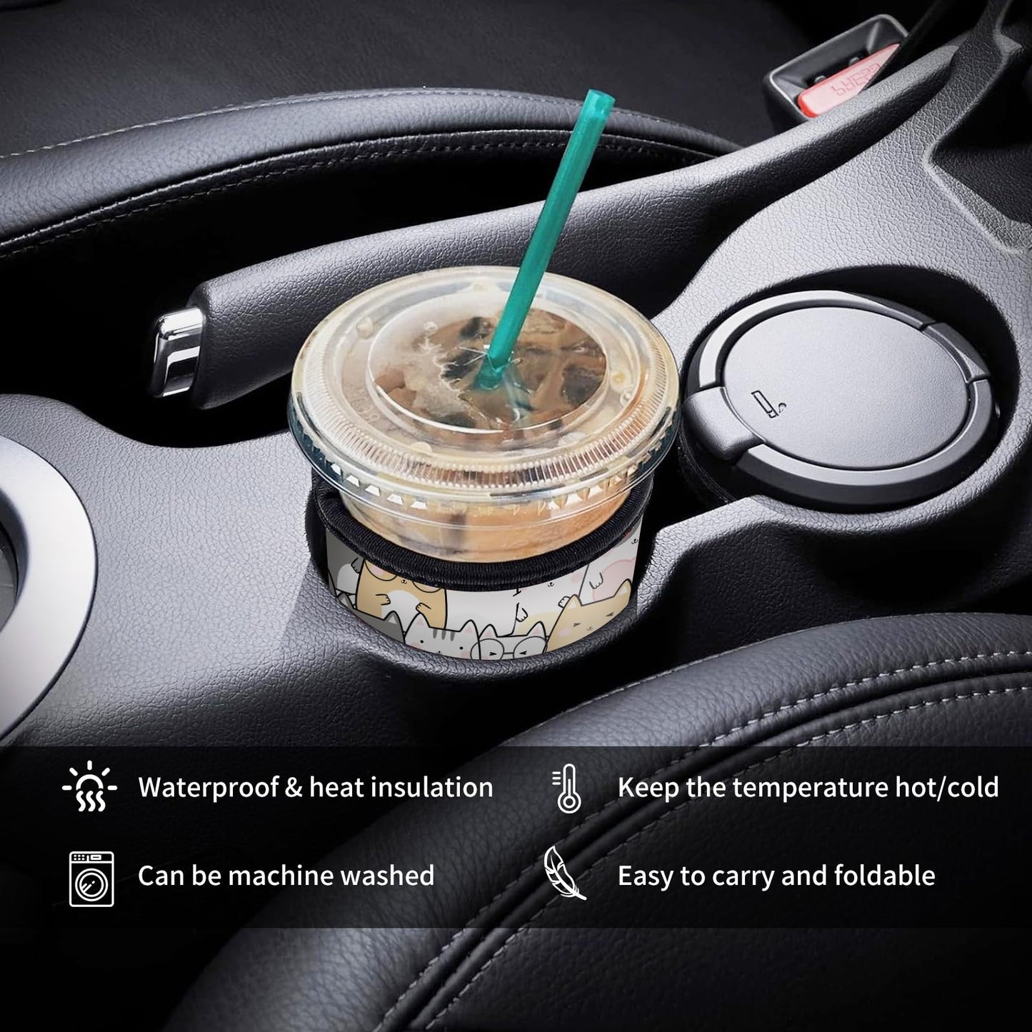 AUEKLLW 3 Pack Reusable Neoprene Insulator Sleeve for Iced Coffee Cups, Funny Coffee Cup Sleeves for 16-32oz Coffee cups, Cute Drink Sleeve for Cold Hot Beverages Cute Cats
