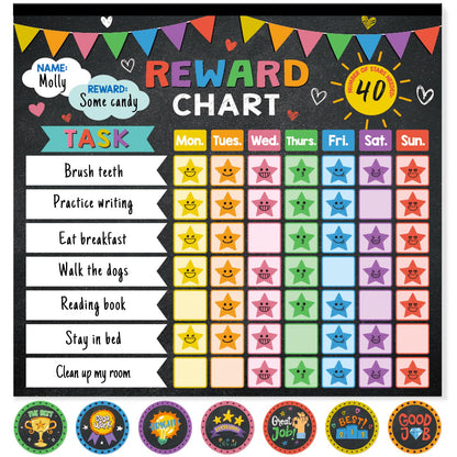 Reward Chart for Kids,Magnetic Behavior Chore Chart for Kids at Home,26 Black Chore Charts,1960 Star Stickers,56 Reward Stickers,Incentive Chore Chart to Develop Responsibility and Good Habits