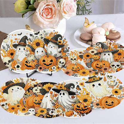 8 PCS Halloween Diamond Art Coasters Kits with Holder Ghost Pumpkin Diamond Painting Coaster Kit for Adults Beginners,5D DIY Gem Art Kit Full Drill Diamonds Art Craft Supplies 4X4 Inch