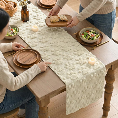 Artoid Mode Beige Soft Plush Faux Fur Jacquard Paws Pet Table Runner, Kitchen Dining Table Decoration for Home Party Decor 13x72 Inch