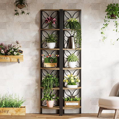 Tribesigns 6-Tier Corner Shelf, 70.9" Rustic Corner Bookshelf Display Shelf for Living Room, Wooden Shelving Unit Plant Stand Storage Rack for Bedroom, Bathroom, Small Space, Rustic Brown
