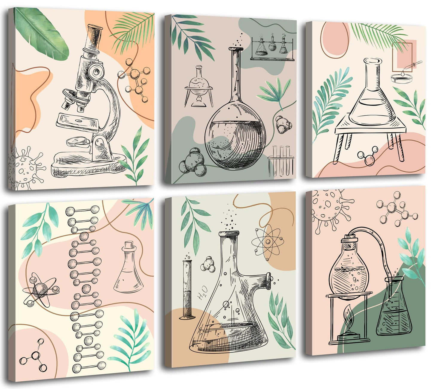 Set of 6 Framed Science Wall Art Canvas Prints,Boho Classroom Wall Art,Biochemical Science Art Poster,Chemistry Wall Prints,School Laboratory Decoration (8x10 inch) S cience Exploration Art Poster