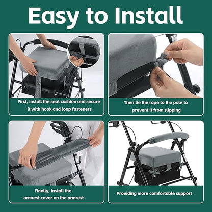 BALAPET Non-Slip Rollator Walker Seat Cushion and Backrest Cover Set for Elderly,Thickened 3in Supportive Memory Foam Walker Seat Cushion, Walker Seat Accessories for Seniors(Gray)