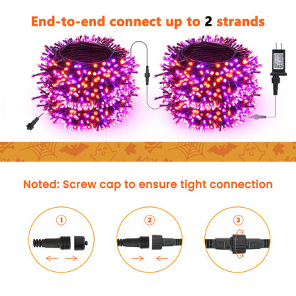 Toodour Halloween Orange & Purple Lights, 131ft 350 LED Plug in String Lights with 8 Modes and Timer, Connectable, Waterproof Halloween Outdoor Lights for Home, Party, Garden,Holiday Decorations