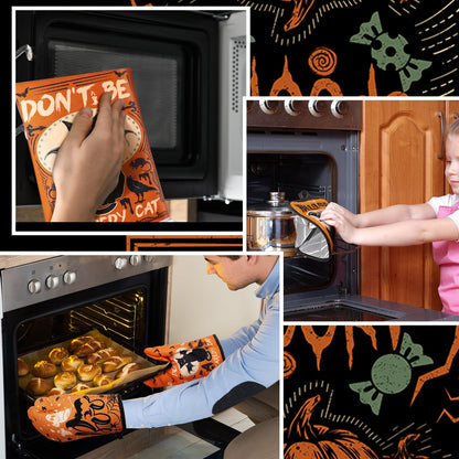 SiliFine 12 Pcs Oven Mitts and Kitchen Towel Sets 4 Dish Towels 4 Potholders 4 Vintage Resistant Glove for Cooking Baking Home Gifting(Gothic Witchy Ghost)