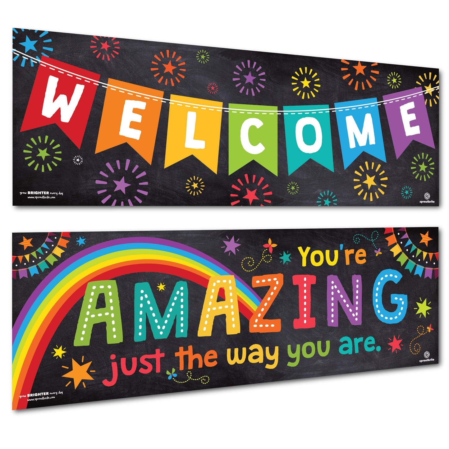 Sproutbrite 2 Pack 13.5”x39” Educational Classroom Welcome Posters Large Banner That Instantly Transforms Walls Into Warm, Motivational Spaces for Students & Teachers
