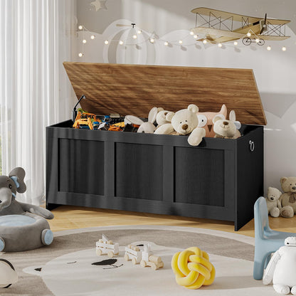 HOOBRO Storage Bench, 39.3" Retro Wooden Storage Chest, Wooden Storage Trunk, Toy Chest with Lift Top, Multifunctional Entryway Organizer, for Entryway, Living Room, Black and Walnut BH141CW01G1