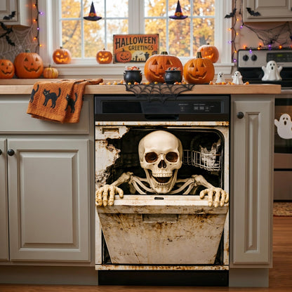 Halloween Skeleton Dishwasher Cover Magnet, 23.03 x 25.59 in Dishwasher Magnetic Cover, Dishwasher Decorative Magnet, Dishwasher Magnet Cover for Kitchen Decor