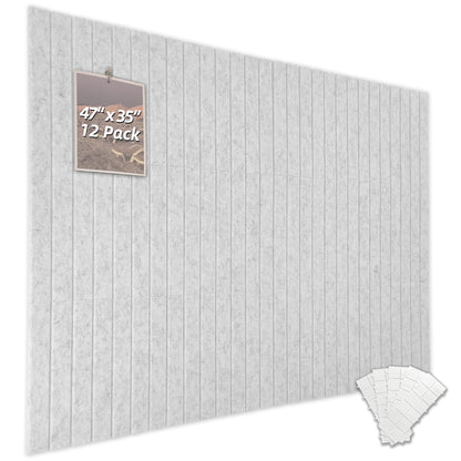 TENACR Cork Board Alternative - Felt Slat Wall Paneling,Office Bulletin Board for Decoration, Suitable for Displaying Photos and Documents, with Removable Adhesive Labels,12-Pack（Silvery White）