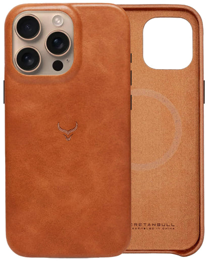 Cretanbull iPhone 16 Pro Max Leather Case - Oil Waxed Full Grain Anti-Scratch Handmade Genuine Leather Case - Compatible with Magsafe, Shockproof, Drop Proof, Protective Slim Case (16 Pro Max Ochre)