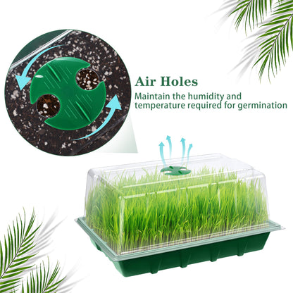 Hahood 6 Packs Seed Starter Tray Kits with Humidity Dome, Plastic Germination Growing Trays with Plants Labels Planting Tools for Seeds Growing Starting, Germination Seedling Propagation, Green