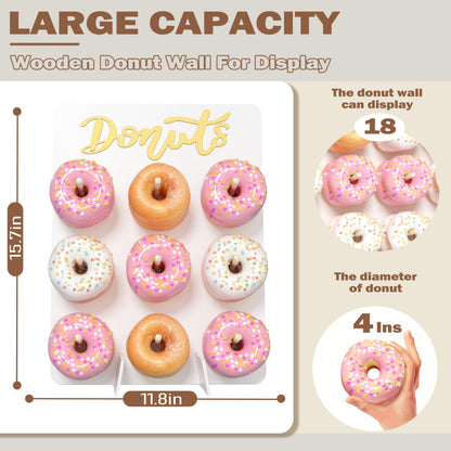 APOIMNA Wooden Donut Wall Display Stand, Holds 9 Donuts Decorative Donut Board, Rustic Donut Holder for Wedding, Party Event Dessert Table(1 Pack White)
