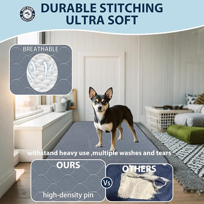Washable Pee Pads for Dogs, 36x72 Reusable Puppy Pads with Fast Absorbent, Waterproof Reusable Pee Pads for Whelping, Traing, Incontinence and Potty, 3 Pack, Grey.