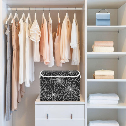 Bolaz Storage Bins with Lids and Handles,Halloween Gray Spider Web Storage Box Basket with Cover Collapsible Organizer Containers for Home Closet, Shelves