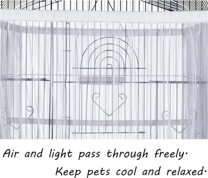 Tamu style Bird Cage Seed Catcher, Large, Stretchy Form Fitting Mesh Skirt Cover for Parrot Enclosures, Light and Breathable Fabric, Prevent Scatter and Mess, Reusable, Adjustable, Lightweight, White