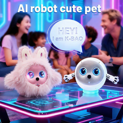 Funio AI Smart Robotic Pet, Cute Emotional Companion Robot with Multimodal Interaction, Replaceable Fluffy Cover, Voice Conversation, Touch Sensing, LCD Screen, Suitable for Home & Office
