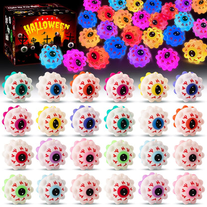 Ksmky 24PCS Halloween Light Up Eye Pop Ball, Halloween Party Favors for Kids, Halloween Toys for Trick or Treat, Goodie Bag Stuffers, Classroom Prizes