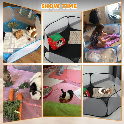 Rypet Guinea Pig Playpen - Breathable & Transparent Pet Playpen Pop Open Outdoor/Indoor Exercise Fence, Portable Yard Fence for Guinea Pig, Rabbits, Hamster, Chinchillas and Hedgehogs（Black）