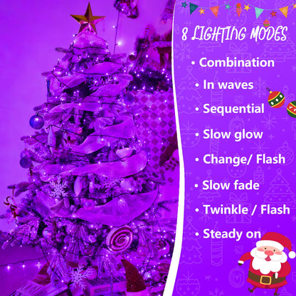 YEGUO 165ft 500 LED String Lights Outdoor Waterproof, Purple Christmas Lights Plug in, Twinkle Christmas Tree Lights Indoor with Timer Memory 8 Modes