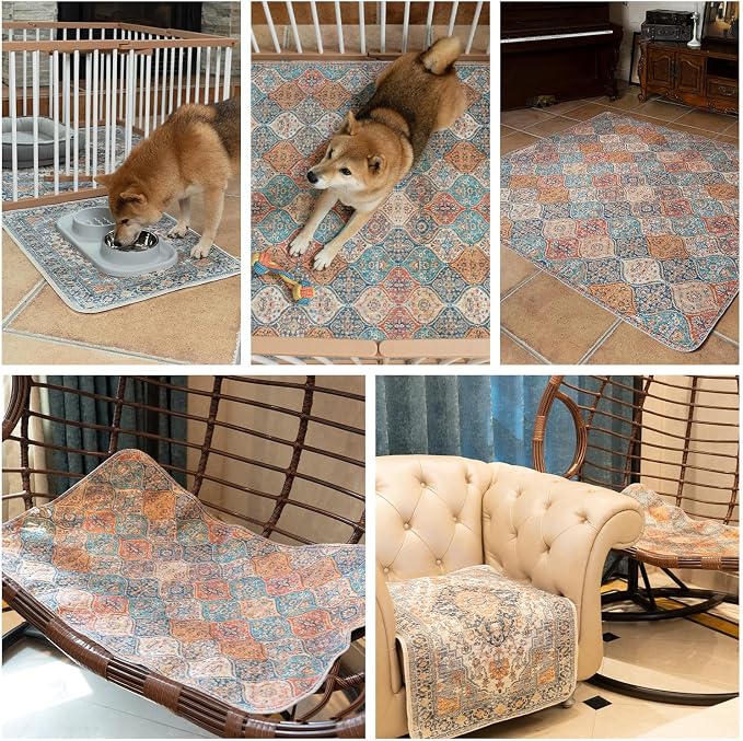 nunubaby Washable Pee Pads for Dogs, Stylish, Non-Slip and Leak-Proof Pee Pads. Reusable Potty Pads for Dogs for Crates and Floors.(Red/Floral,48" x48" )