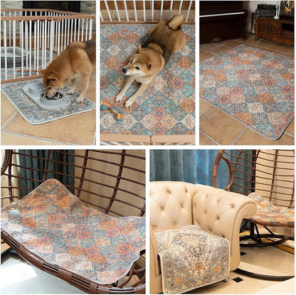 nunubaby Washable Pee Pads for Dogs, Stylish, Non-Slip and Leak-Proof Pee Pads. Reusable Potty Pads for Dogs for Crates and Floors.(Red/Floral,48" x48" )