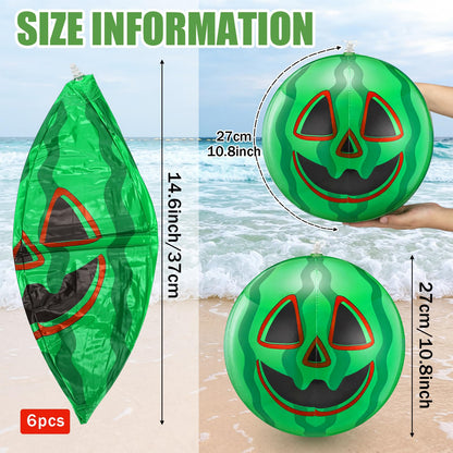 Jenaai 6 Pcs Summer Halloween Inflatable Jack O Melon Beach Bulk 11 Inch Summer Halloween Swimming Pool PVC Watermelon Beach Balls for Home Haunt House Pool Festival Watermelon Party Decorations