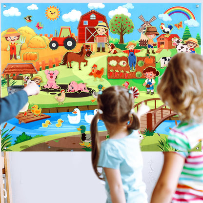 Foilswirl Farm Animals Felt Story Board Set 48pcs 47× 35 Inch Interactive Montessori Birthday Gift Board for Toddlers Storytelling Flannel Early Learning Hanging for Kids Children