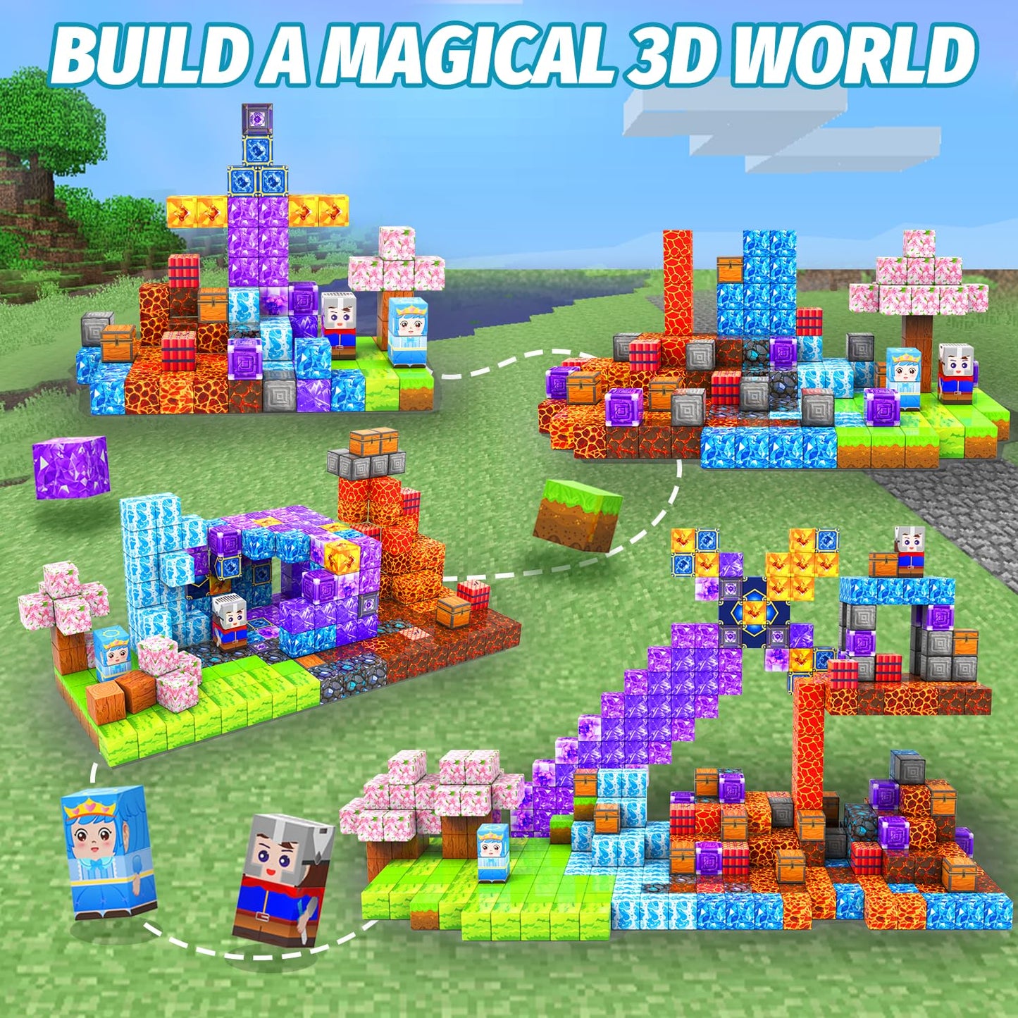 CEMECER 100PCS Magnetic Blocks, Stacking Magnetic Building Blocks Toys for Kids, Sensory Montessori Construction Game Magnetic Build Cube Tile Toys.