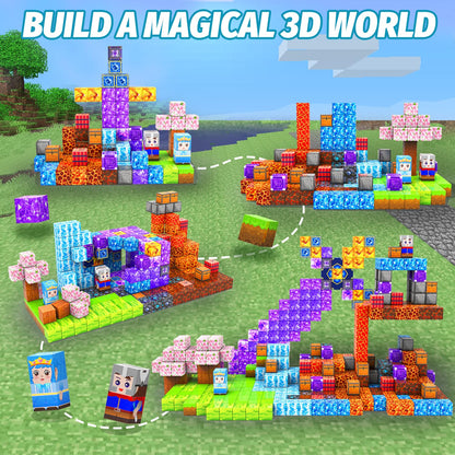 CEMECER 100PCS Magnetic Blocks, Stacking Magnetic Building Blocks Toys for Kids, Sensory Montessori Construction Game Magnetic Build Cube Tile Toys.