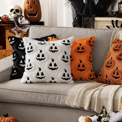 MIULEE Thanksgiving Fall Halloween Throw Pillow Covers 18x18 Decorative Pumpkin Pattern Pillowcases Soft Plush Faux Wool Cushions for Home Patio Sofa Couch,White